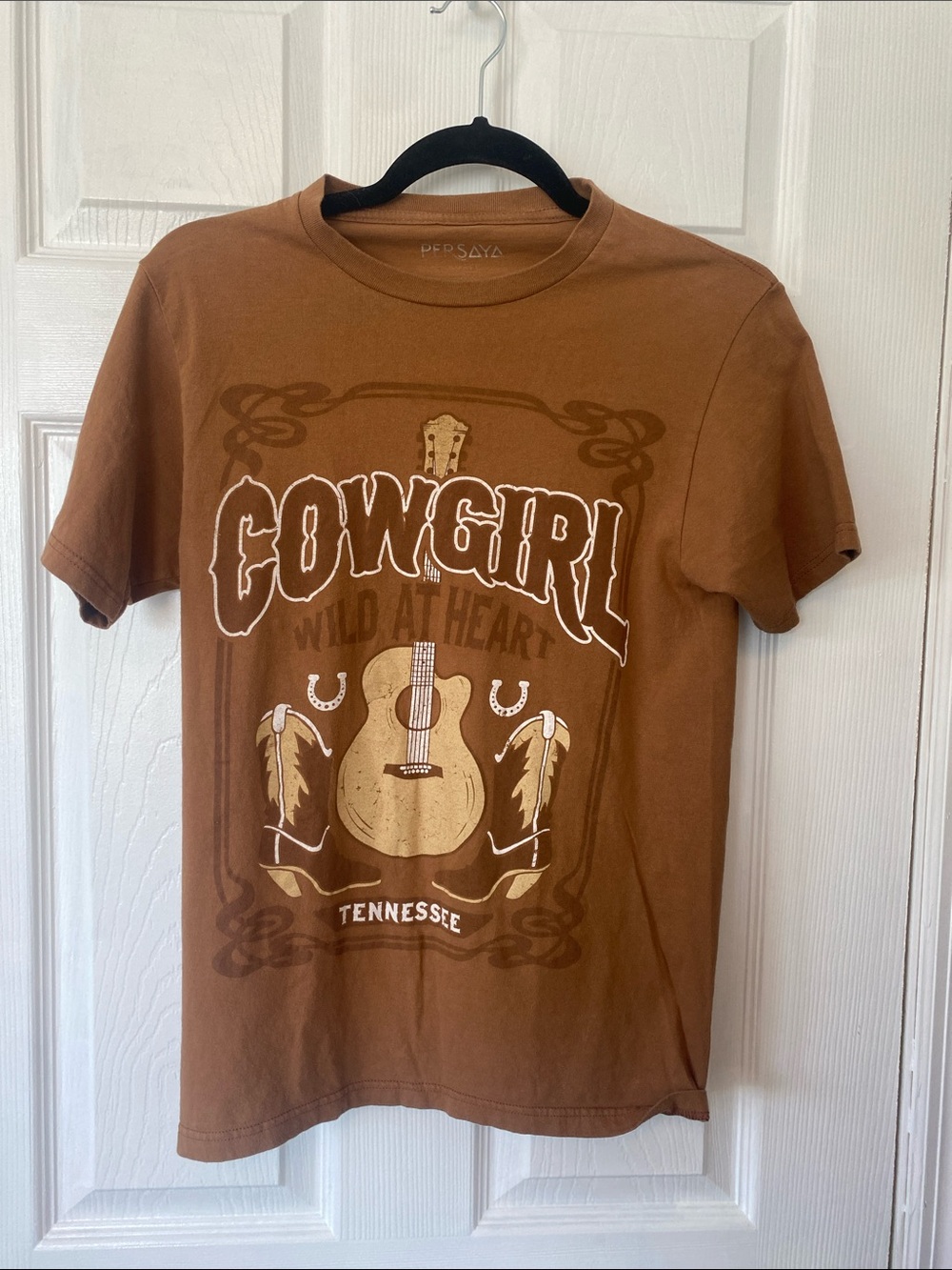Persaya Brown Graphic Cowgirl Tee with Cream Accents